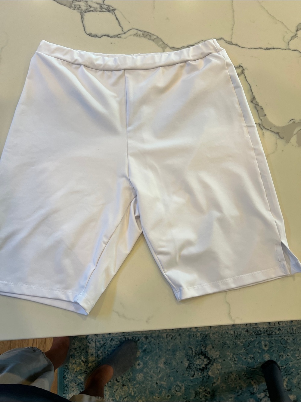 White Stretch Bike Shorts with Elastic Waist